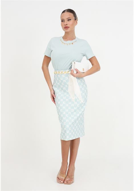 Women's midi skirt with logo print and scarf belt ELISABETTA FRANCHI | GOS1141E2BZ2